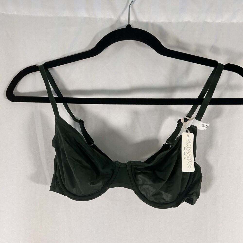 New Smoothez Aerie Bra Women's 32B Green Sheer Hook Eye Full Coverage Underwired